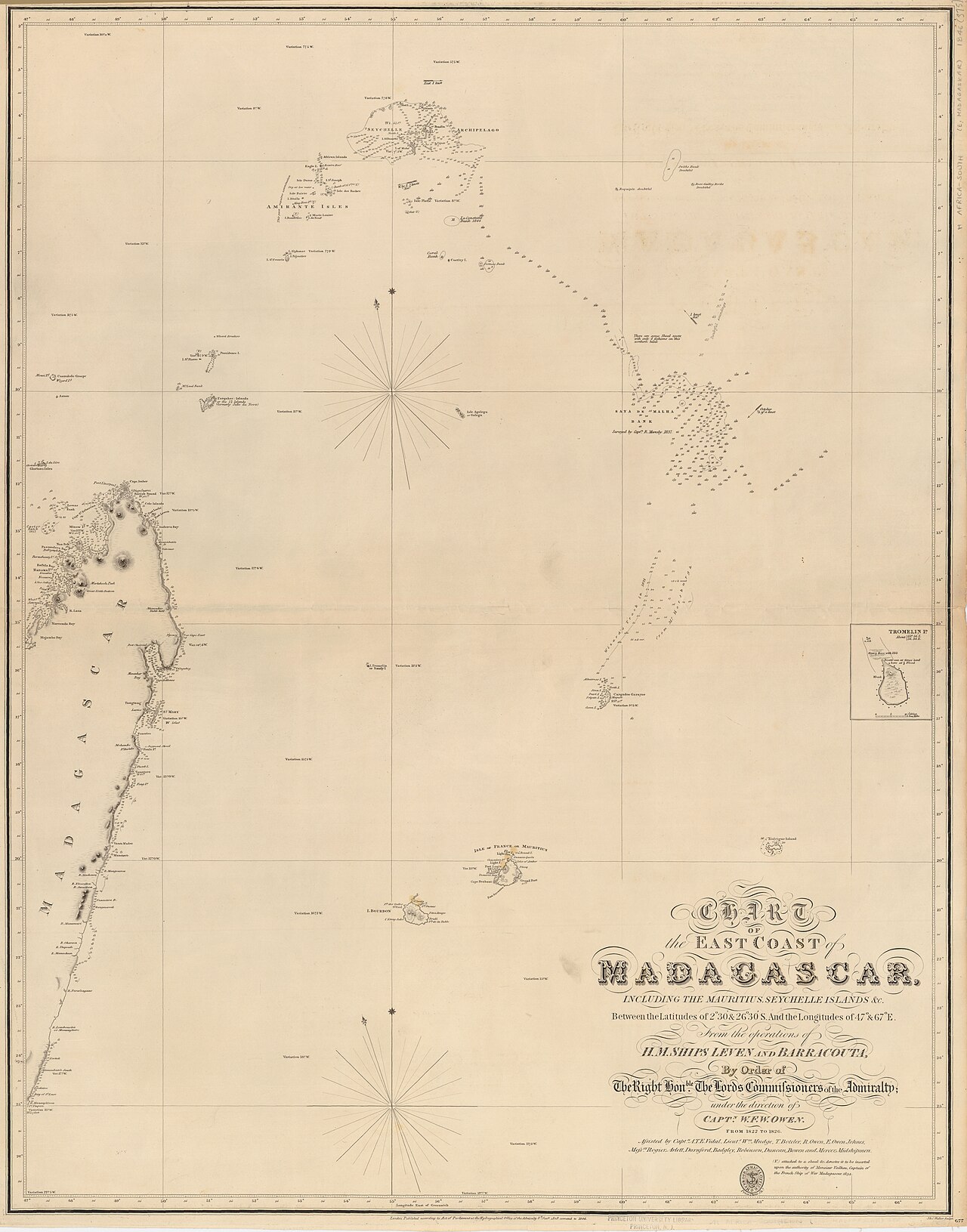 Морская карта Индийского океана и Сейшельских островов, 1828 год